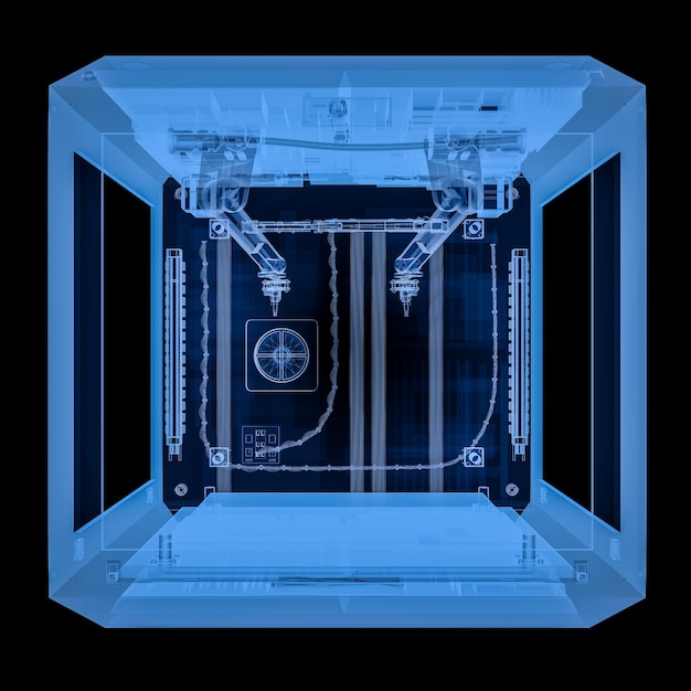 3d rendering x-ray 3d printer with injector nozzle
