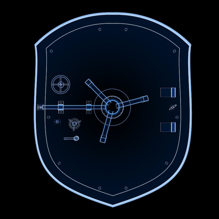 Foto 3d rendering x-ray bank safe or bank vault isolated on black