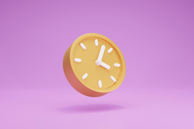 3D Rendering Yellow Clock symbols icon circular on background Pink Perspective View