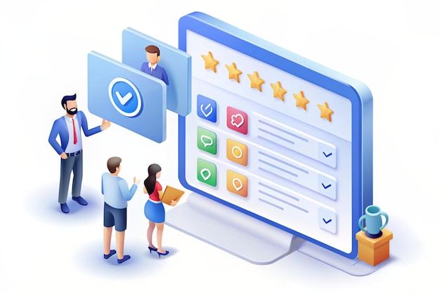 3d survey form with customer review window online feedback survey or review concept trendy and m