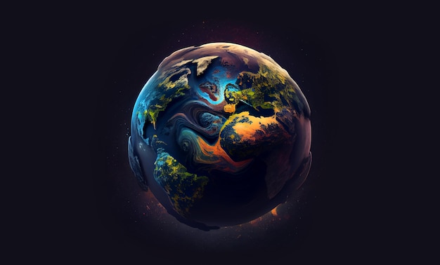 3D tegne planetglobe på mørk bakgrunn