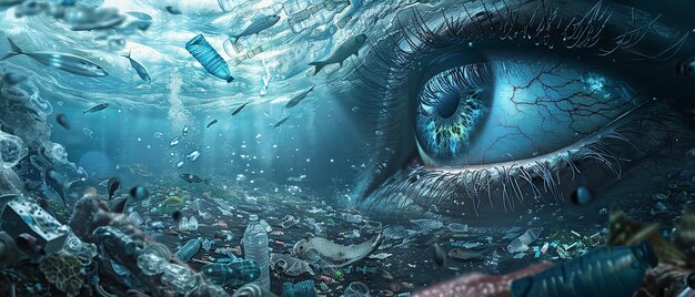 3D Underwater Scene Filled with Plastic Pollution