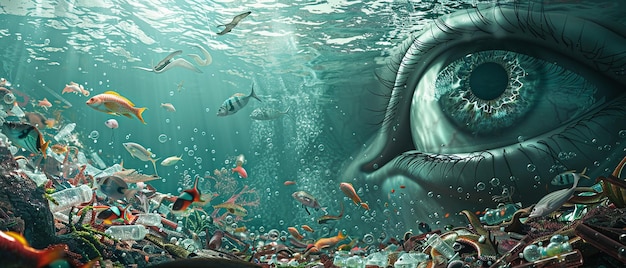 3D Underwater Scene Filled with Plastic Pollution