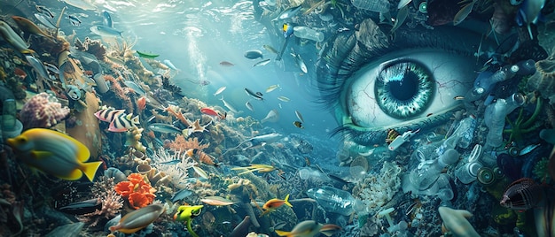 3D Underwater Scene Filled with Plastic Pollution