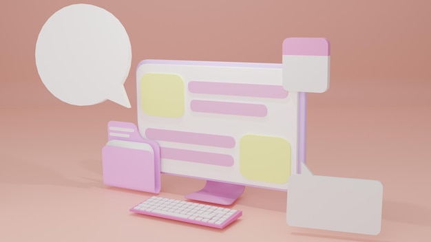 3d vector social media on computer with photo in bubbles platform online social for text in speech bubbles concept chat speech chatting message with isolate background3d render illustration