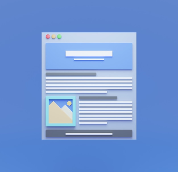 3D web Browser with image icon on blank blue background Modern Ui design concept