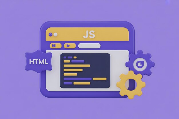 3D Web Development Concept with HTML JavaScript and Coding Elements