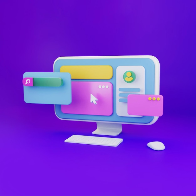 3d website ui and web browser seo optimization analytics concept 3d render ui computer mac