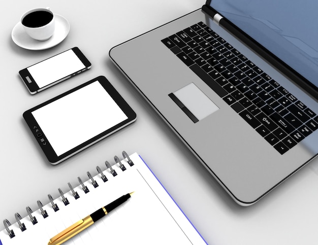 3D workplace business concept. 3d illustration