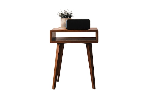 6370 Brunt sidebord med vase og plante isolert på en transparent bakgrunn