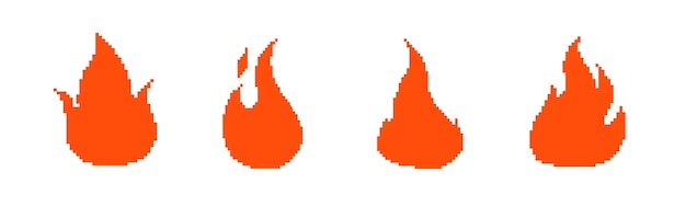 8bit retro game fire icon flames Pixel flame fire