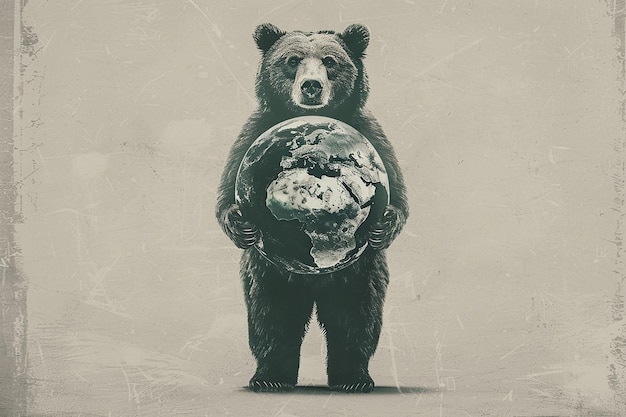 a bear standing proud holding a large planet earth