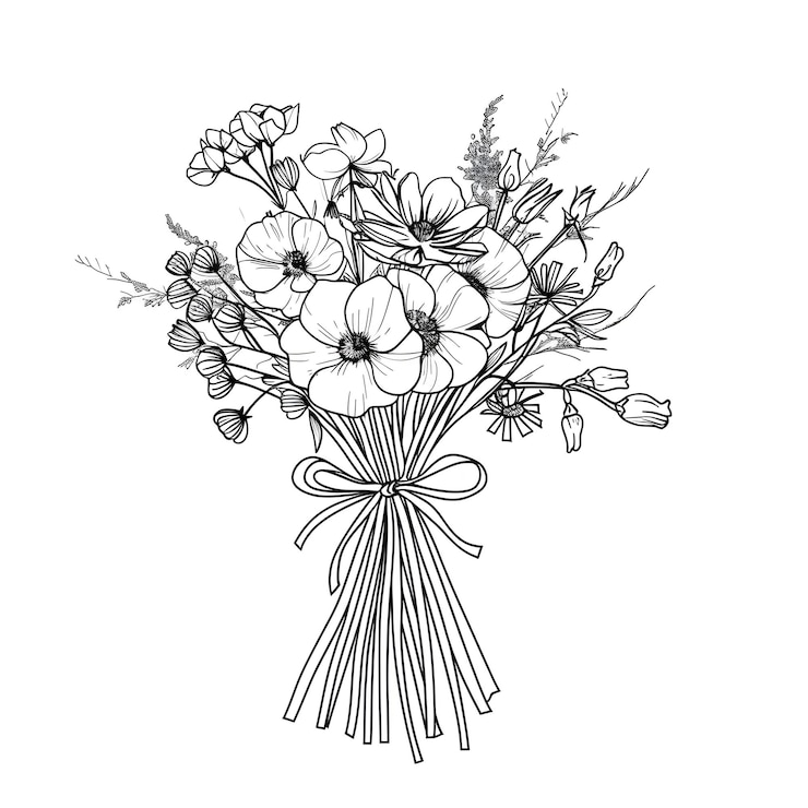 Foto a black and white drawing of a bouquet of flowers