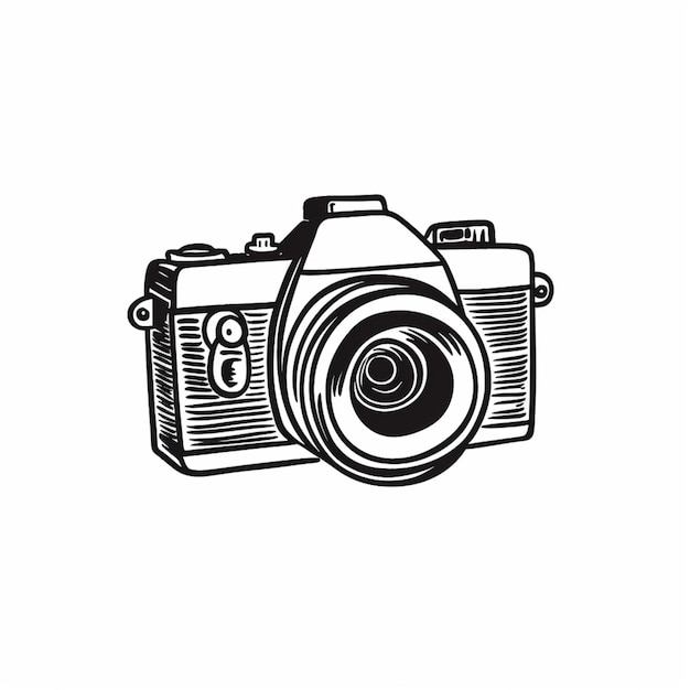 a black and white drawing of a camera with a strap generative ai