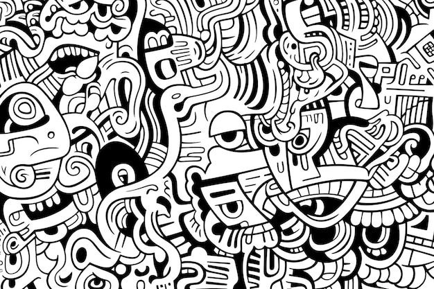 a black and white drawing of a lot of different doodles