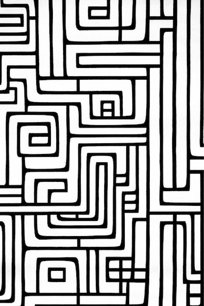a black and white drawing of a maze with a clock on top generative ai