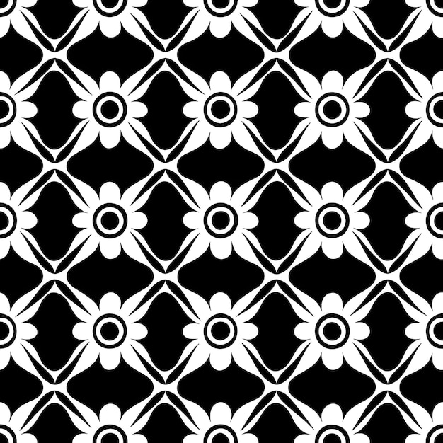 a black and white geometric pattern with a white flower on a black background