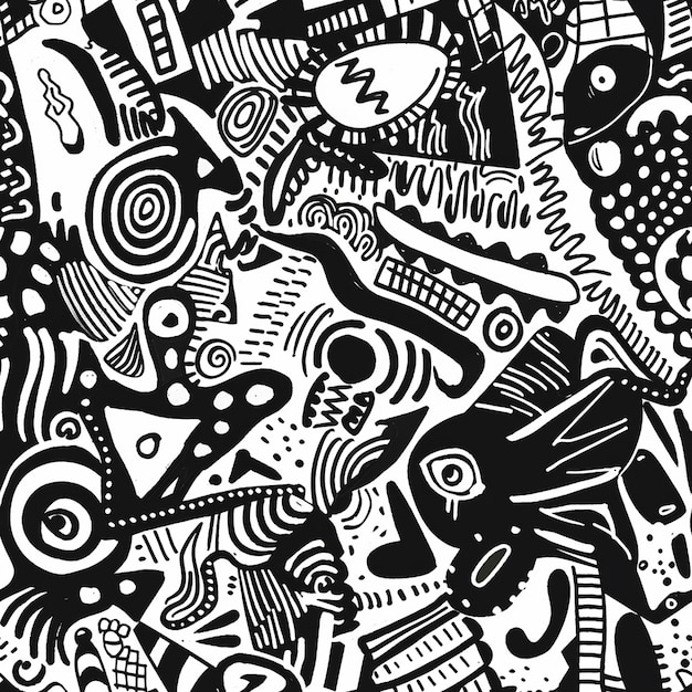 a black and white illustration of a colorful abstract art