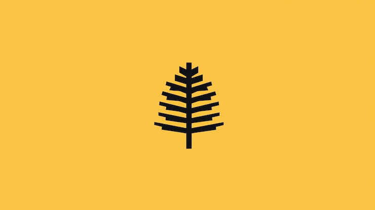Foto a black minimalist stylized tree on a yellow background