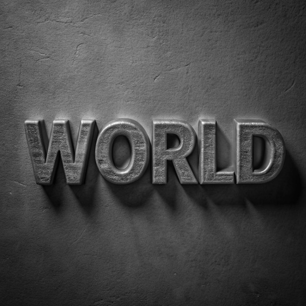 a black wall with a sign that says world in silver letters