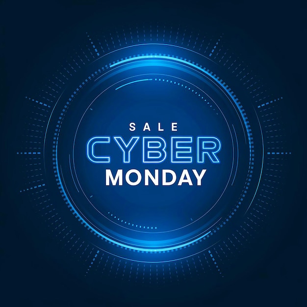 a blue circle that says cyber monday on it