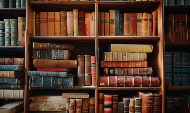 a book shelf with old books on it