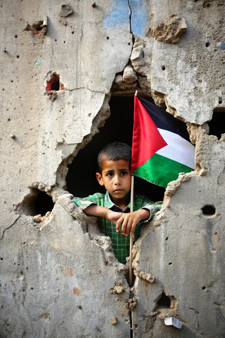 a boy in a hole with a flag that says  a little boy