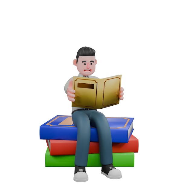 a boy reading a book with a book titled  the word  on the top