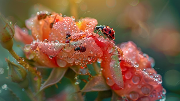 a bug on a flower with water drops