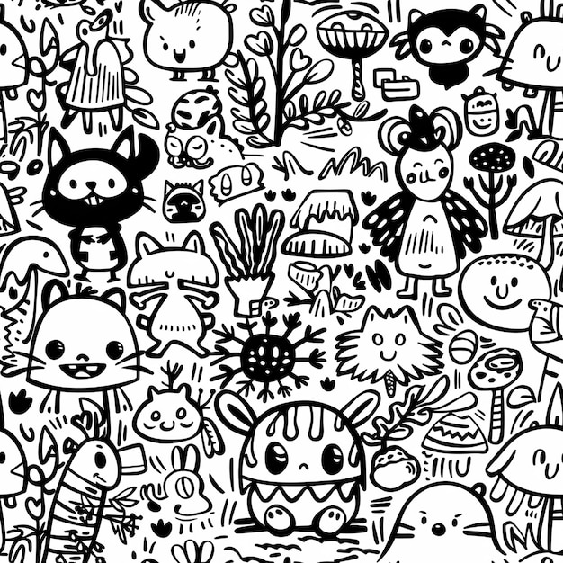 a bunch of cartoon cats are all grouped together