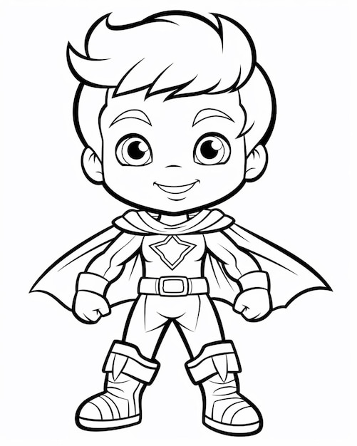 a cartoon boy in a cape and boots is standing and smiling generative ai