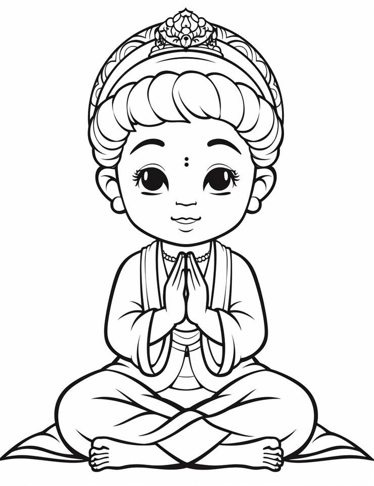 Foto a cartoon boy sitting on the ground with his hands folded in prayer generative ai