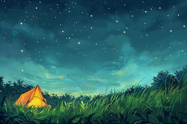 a cartoon of a tent in a grassy field