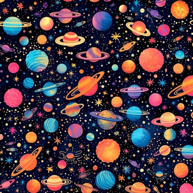 a close up of a colorful space themed background with planets generative ai