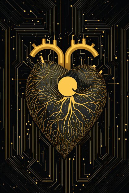 A close up of a heart with a bitcoin inside of it generative ai