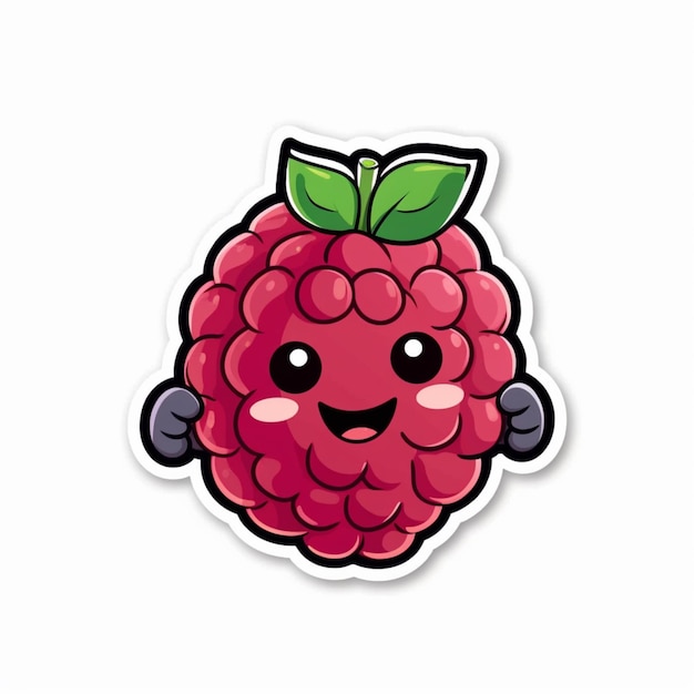 a close up of a raspberry with a green leaf on top generative ai