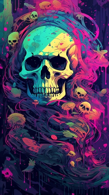a close up of a skull with a colorful background generative ai