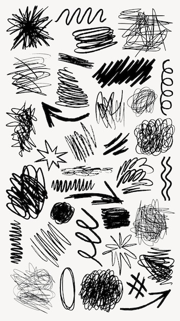 A collection of black ink scribble art illustration Set of black ink scribble in various design illustrations Illustration of black ink scribble art collection scribble lines art illustration