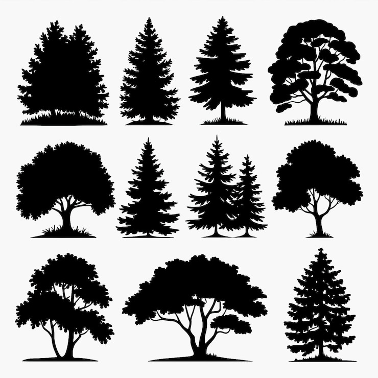 Foto a collection of trees with different shapes and sizes