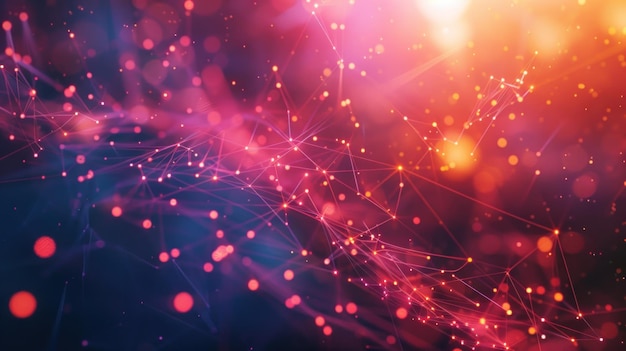 A colorful abstract image of a web of lines and dots