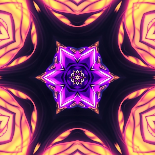 A colorful flower design with a purple background and a yellow flower design.