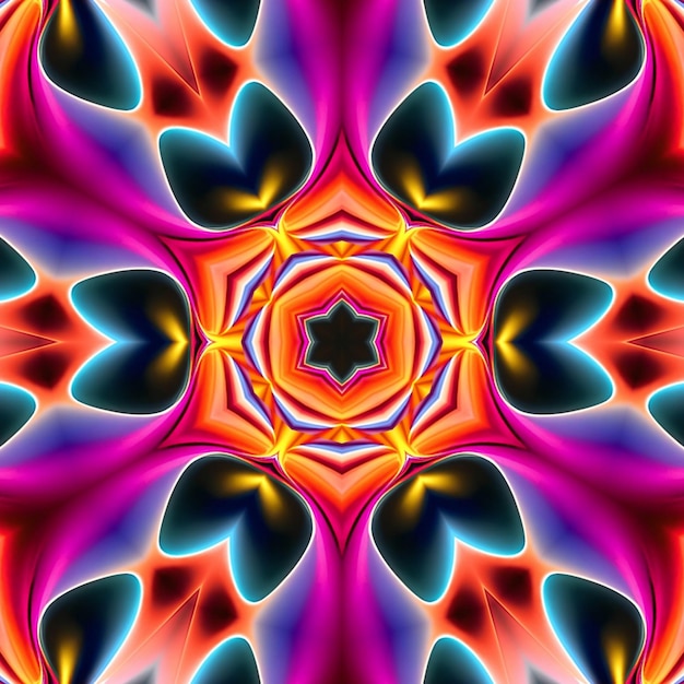 A colorful kaleidoscope of hearts is made up of a flower pattern.