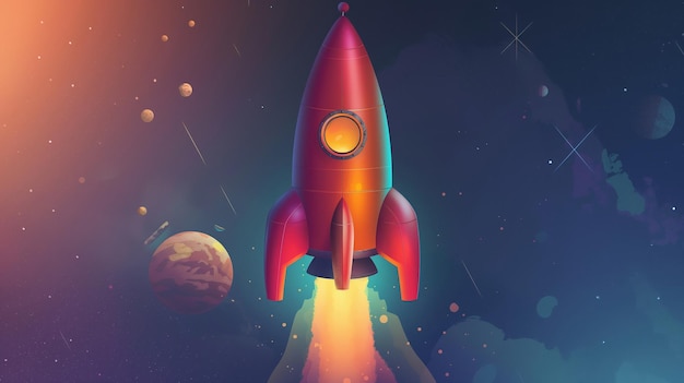 a colorful spaceship with a space ship in the background
