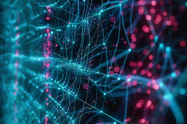 a computer generated image of a blue and pink abstract background with lines like lines and dots
