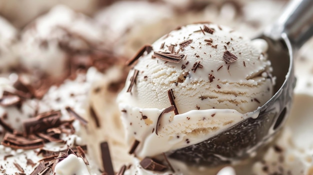 A delicious scoop of vanilla ice cream with chocolate sprinkles on top