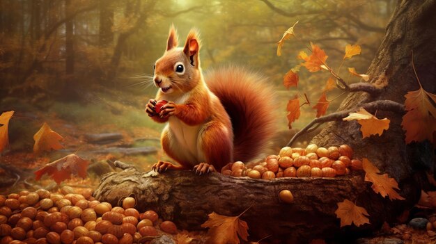 A determined squirrel gathering acorns AI generated