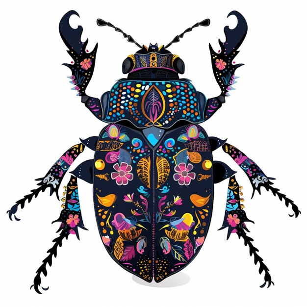 a drawing of a beetle with a colorful pattern on it
