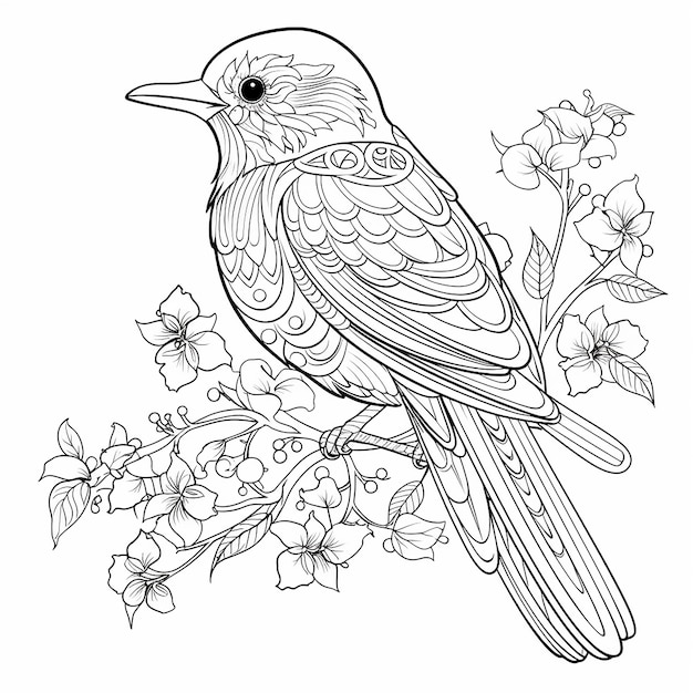 a drawing of a bird with a black and white drawing of a bird