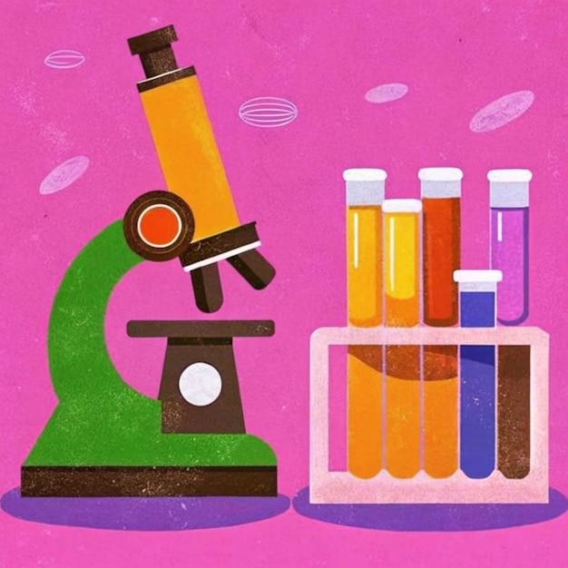 a drawing of a microscope with different liquids on it