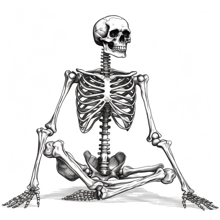 Foto a drawing of a skeleton sitting on the ground with a human body generative ai